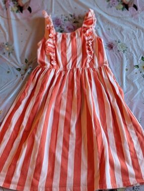Alice & James Girls Coral and White Striped Ruffle Dress/ Size 7